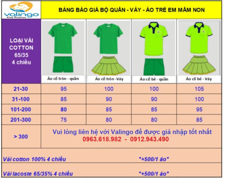 giá bán đồng phục học sinh mầm non